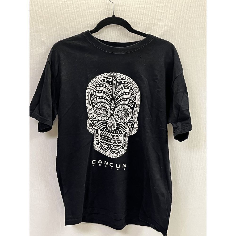 Tropical Relax Cancum Mexico Short Sleeve Basic Tshirt Black Large 100% Cotton